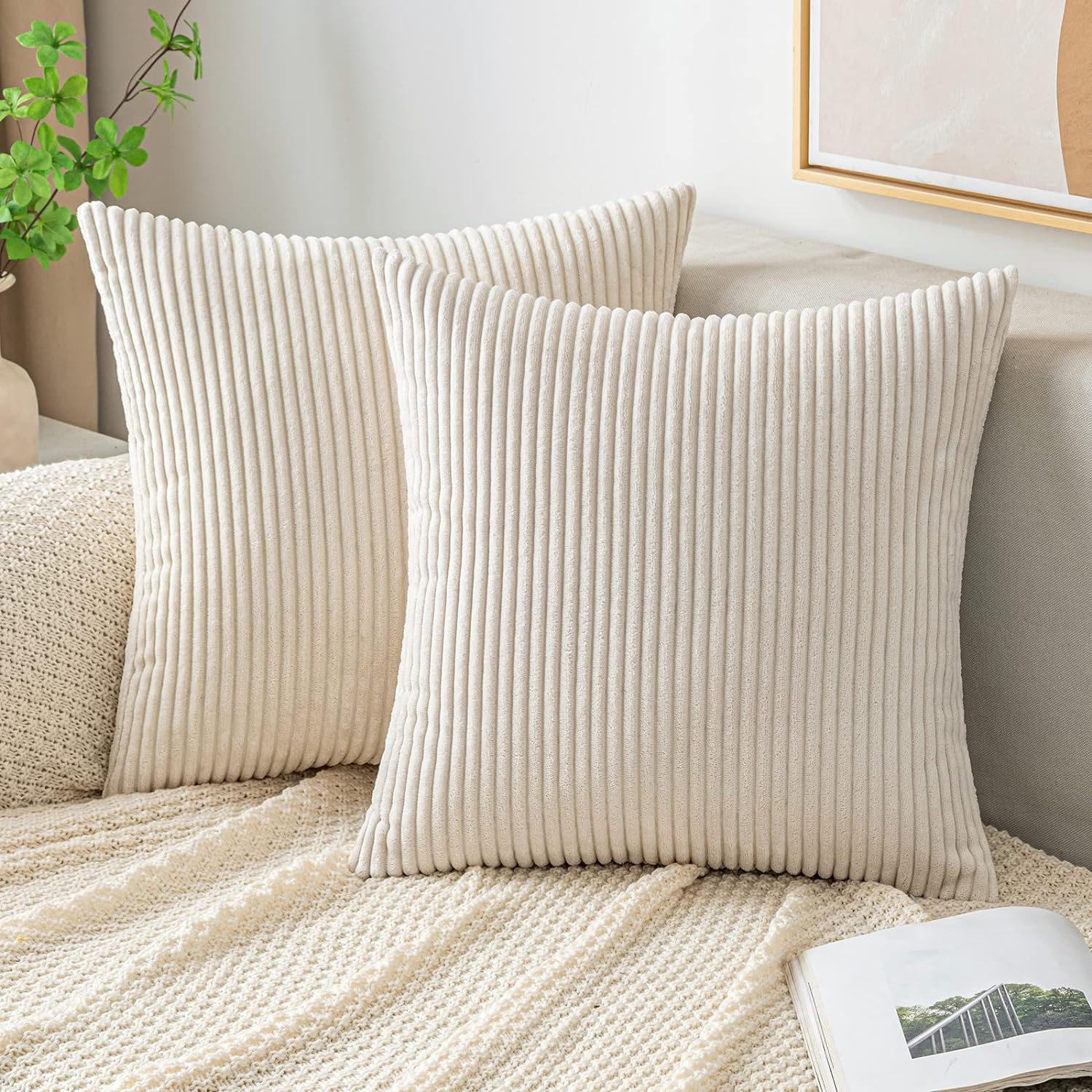 Pillow Insert 18X18 - 베개 커버 코듀로이 장식 부드러운 줄무늬