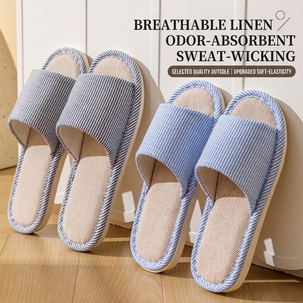 통기성 좋은 플랙스 린넨 슬리퍼 남녀 공용 스트라이프  - Home Textile 리뷰 및 가격