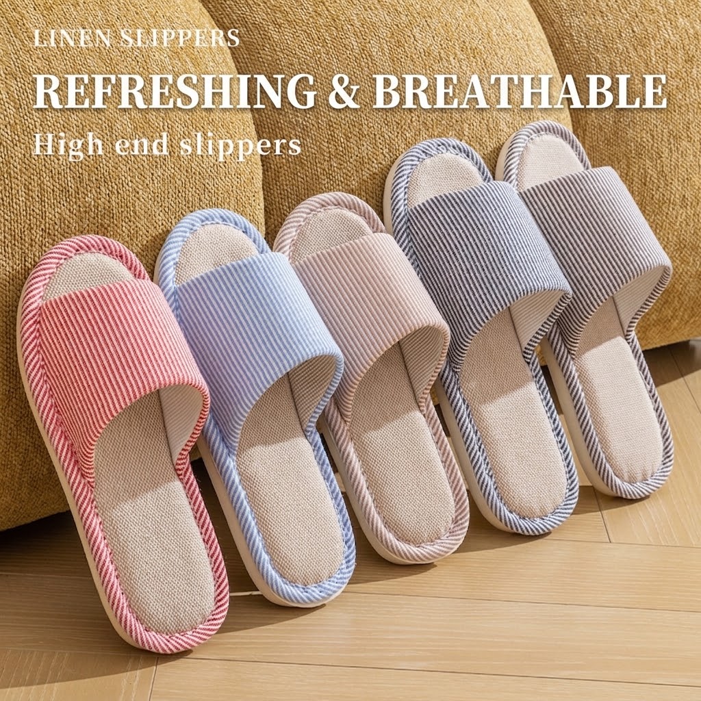 통기성 좋은 플랙스 린넨 슬리퍼 남녀 공용 스트라이프  - Home Textile 리뷰 및 가격